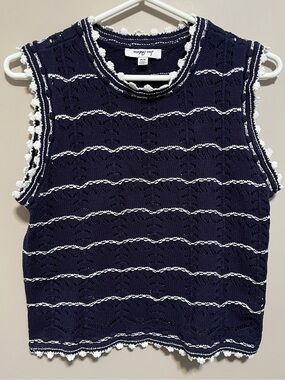 Sam Edelman Willa Knit Navy Tank Top with White Trim, size M